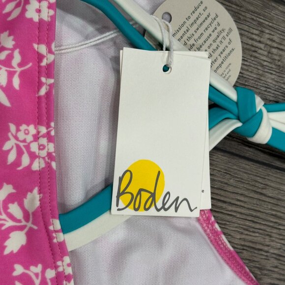 NWT Mini Boden Pink Floral Tankini Swim Top with White & Turquoise Straps - Picture 4 of 7
